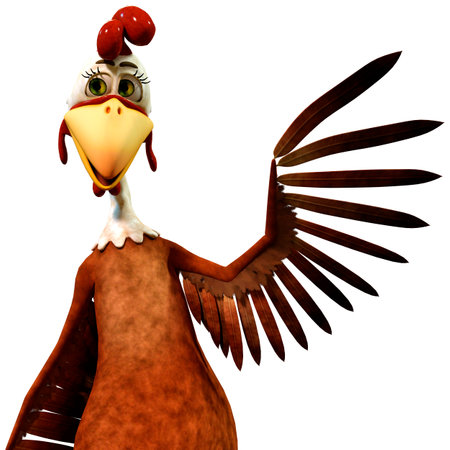 3D rendering of a toon rooster isolated on white backgroundの写真素材