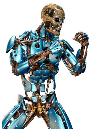 3D rendering of a male robot isolated on white backgroundの写真素材