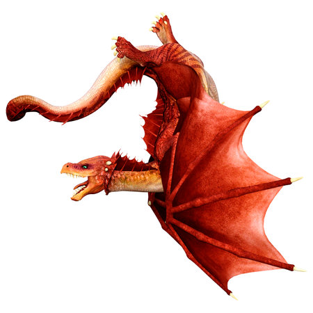 3D rendering of a fantasy dragon isolated on white backgroundの写真素材