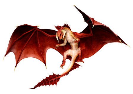 3D rendering of a fantasy dragon isolated on white backgroundの写真素材