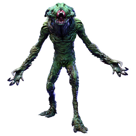 3D rendering of a green alien isolated on white backgroundの写真素材