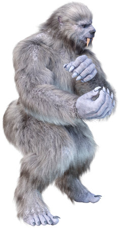 3D rendering of a snow beast creature or a Bigfoot isolated on white backgroundの写真素材