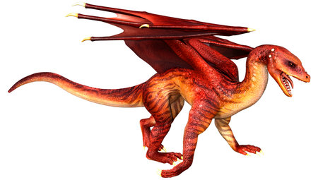 3D rendering of a fantasy dragon isolated on white backgroundの写真素材