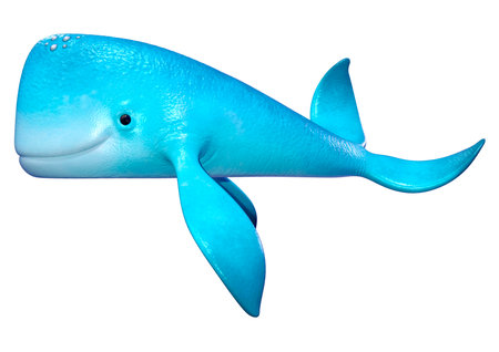 3D rendering of a blue cartoon whale isolated on white backgroundの写真素材