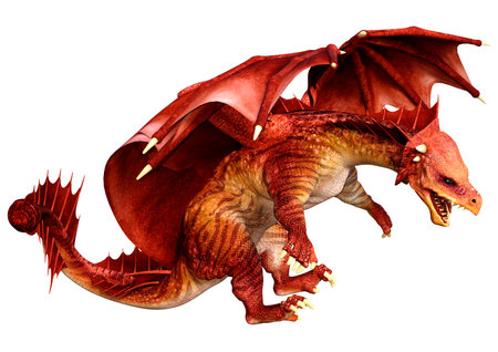 3D rendering of a fantasy dragon isolated on white backgroundの写真素材