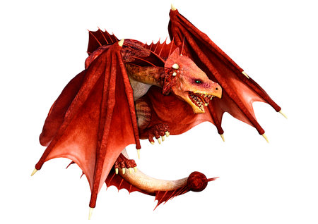 3D rendering of a fantasy dragon isolated on white backgroundの写真素材