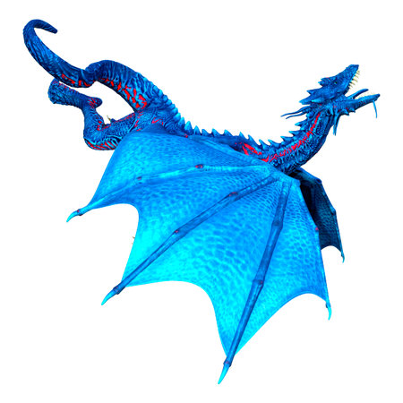 3D rendering of a fantasy dragon isolated on white backgroundの写真素材