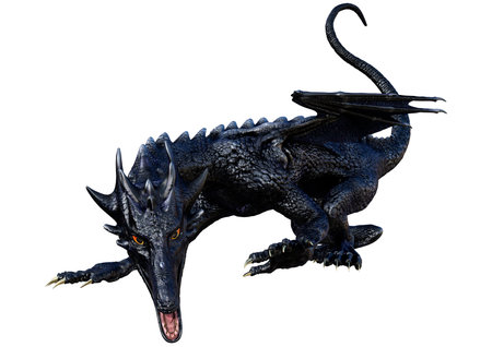 3D rendering of a fantasy dragon isolated on white backgroundの写真素材