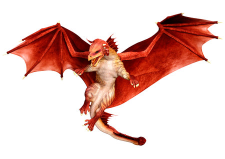 3D rendering of a fantasy dragon isolated on white backgroundの写真素材