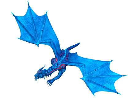 3D rendering of a fantasy dragon isolated on white backgroundの写真素材
