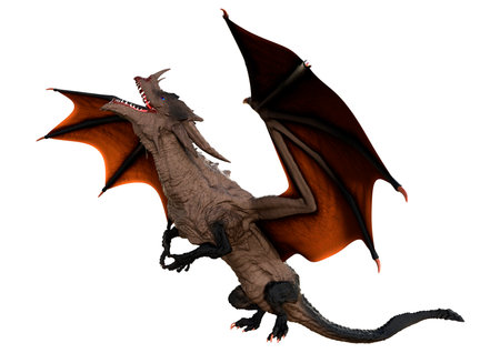 3D rendering of a fantasy dragon isolated on white backgroundの写真素材