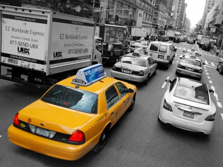 NEW YORK - CIRCA JULY 2009: The New York City Taxi circa July 2009 in New York City. Taxicabs with their distinctive yellow paint, are a widely recognized icon of the city.のeditorial素材