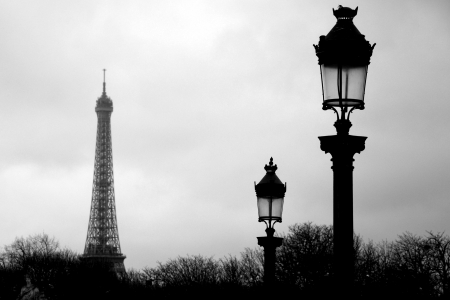 Paris Eiffel tower in black and whiteの写真素材