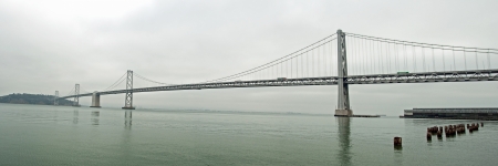 Suspension Oakland Bay Bridge in San Francisco to Yerba Buena Island with downtown