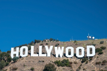 HOLLYWOOD, CALIFORNIA - OCTOBER 8, 2011 - Hollywood sign on Santa Monica mountains in Los Angeles October 8, 2011 in Los Angeles, USA. It was originally created as an advertisement for local real estate development in 1923.のeditorial素材