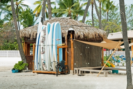 KONA, HAWAII - SEPTEMBER 6, 2011 - Surf rental shop on Kona beach on September 6, 2011 in Kona, Hawaii  Kona beaches are well known for the good spots for surfing  のeditorial素材