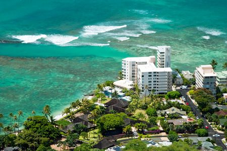 Aerial view of Honolulu and Waikiki beach from Diamond Headのeditorial素材