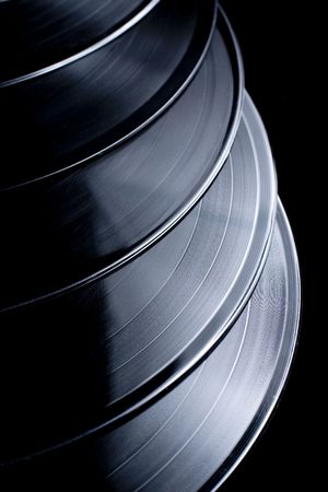 Vinyl records on black backgroundの写真素材