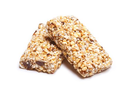 Muesli sticks isolated on whiteの写真素材