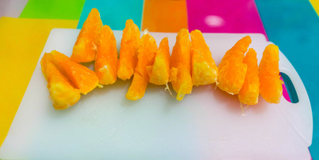 peel tangerine orange line on chopping board