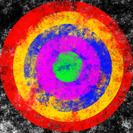 colourful texture brush target on black smoke like background,illustrationの写真素材