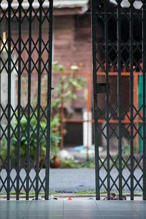 metal Grille door open not fullの写真素材