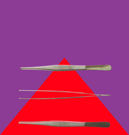 Doctor tools ,forceps on color background with copy spaceの写真素材