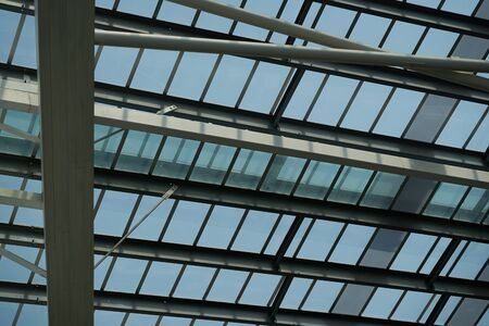 Roof top inside metal structure and mirror bottom see sky