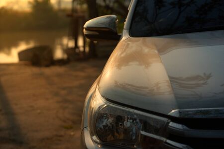 Car in the farm with sunlight