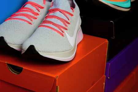 Bangkok ,Thailand,Jan 3 ,2020-Nike running shoe on orange boxのeditorial素材