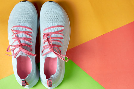 sneaker shoe on colorful floorの写真素材