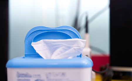 wet wipes in box with blur background with copy spaceの写真素材