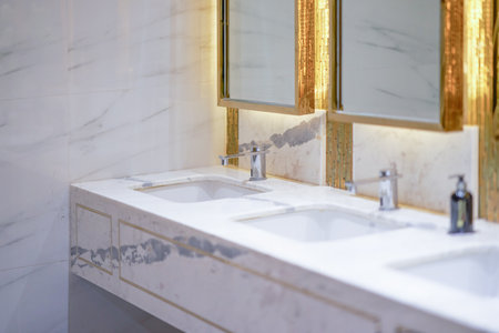 Tap water in sink toilet in plumbing conceptの写真素材