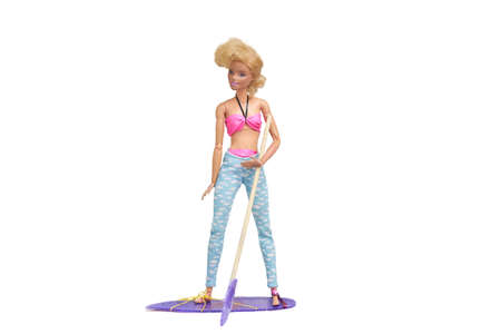 Bangkok, Thailand,Mar 5,2021-Barbie doll in diy costume on surf boardのeditorial素材