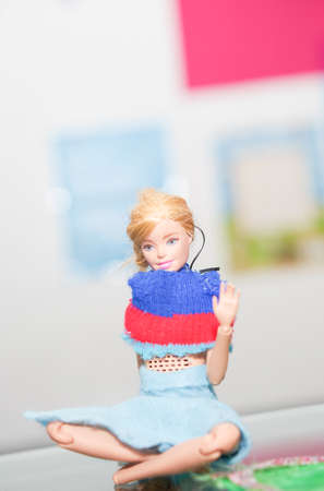 Bangkok, Thailand,mar 12 ,2021-Barbie doll with accessories on blur background  sit on matのeditorial素材
