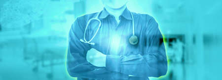 doctor hold medical chart with stethoscope in clinic hospital look like specialist wait for patient treatmentの写真素材