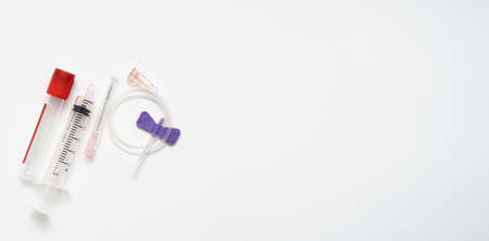 Test tubes collect blood samples for health checks. annual body for research laboratories and spaces for inserting medical textの写真素材