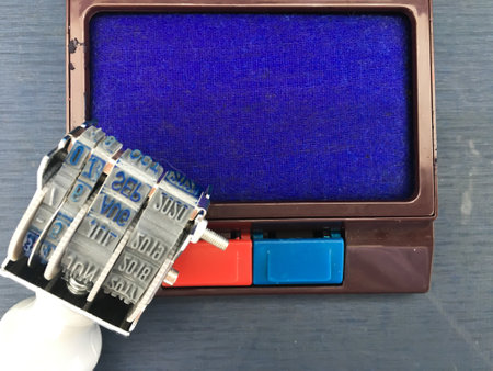 ink pad with date stampの写真素材