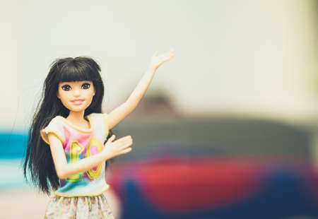 Bangkok,Thailand,Nov 2,2021-child play Barbie doll in roomのeditorial素材