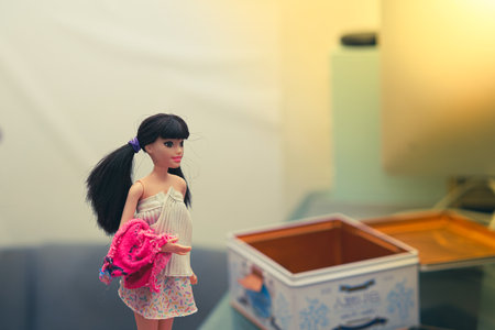 Bangkok,Thailand,Nov 2,2021-child play Barbie doll in roomのeditorial素材