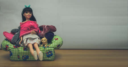 Bangkok,Thailand,Nov 2,2021-child play Barbie doll in roomのeditorial素材