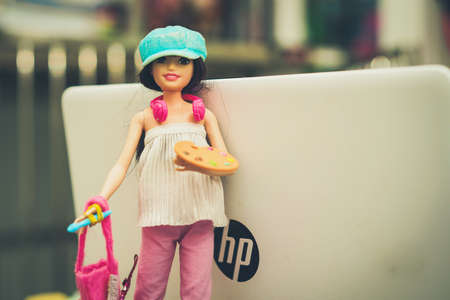 Bangkok,Thailand,Nov 2,2021-child play Barbie doll in roomのeditorial素材