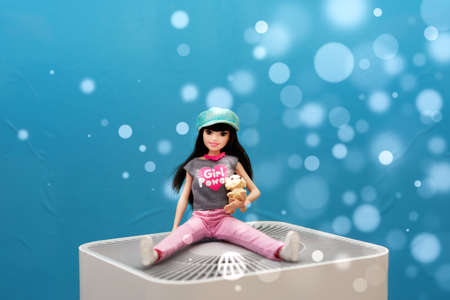 Bangkok,Thailand,Nov 2,2021-child play Barbie doll in roomのeditorial素材