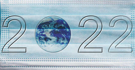 2022 new year calendar cover with mask for remind protect mask prevent covod 19 coronavirusの写真素材