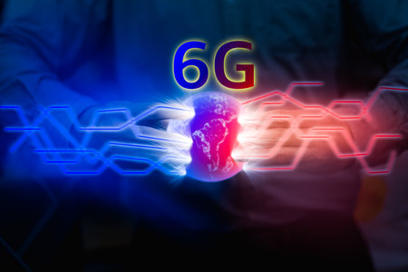 hand hold global for connection communication network up speed service and satellite internet technology innclude radio finance business computer and electricity cloudの写真素材