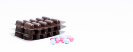 capsule pills medicine use drug to treat by prescription in pile of package with copy space