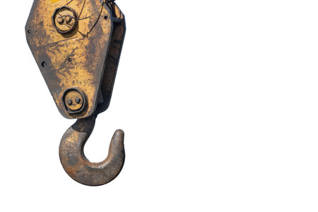 metal hook of crain in engineer construction isolated on whiteの写真素材