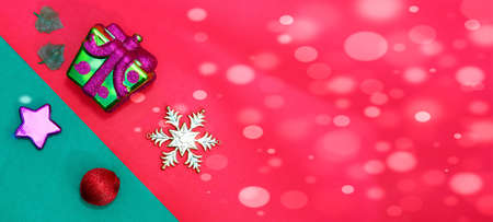 Xmas decoration festive in merry year with light ornament gift deer and copy space for Happy new year seasonal frame for greeting shiny background cardの写真素材