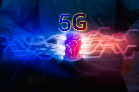 hand hold global for connection communication network up speed service and satellite internet technology innclude radio finance business computer and electricity cloudの写真素材