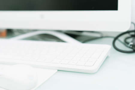 keyboard and computer for use internet technology or business data run by connection with online networkの写真素材